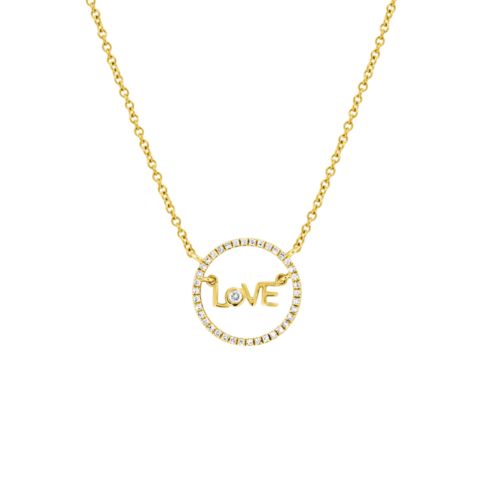 Love Circle Diamond Pendant Necklace 14k Yellow Gold
