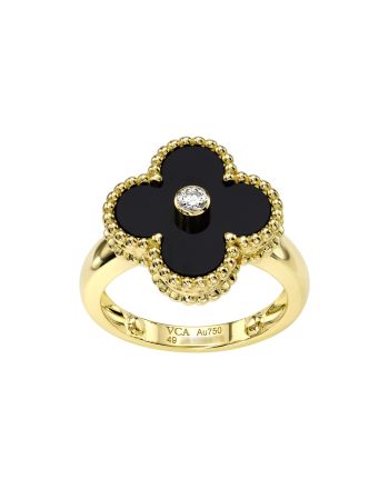 Van Cleef & Arpels Vintage Alhambra Ring Onyx and Diamond